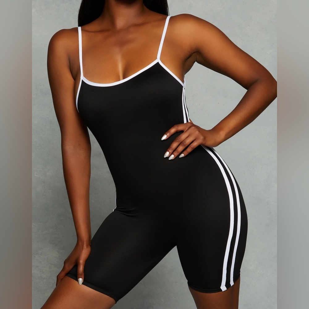 ‼️CLEARANCE Item‼️ | Varsity Stripe Biker Romper